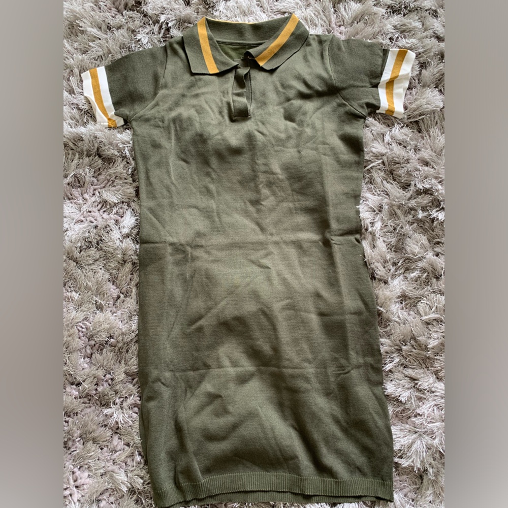 Olive Green Dress with yellow and white stripes!